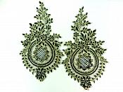 Designer Appliques Lace Embroidered Mirror Pair Black w/ Gold Costume Patch DH130X