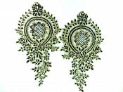 Designer Appliques Lace Embroidered Mirror Pair Black w/ Gold Costume Patch DH130X