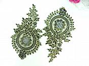 Designer Appliques Lace Embroidered Mirror Pair Black w/ Gold Costume Patch DH130X