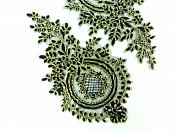 Designer Appliques Lace Embroidered Mirror Pair Black w/ Gold Costume Patch DH130X