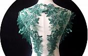 Designer Appliques Sequins Lace Embroidered Mirror Pair Hunter Green Costume Patch DH131X