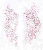 Designer Appliques Lace Embroidered Mirror Pair Pink Costume Patch DH132X