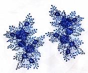 Floral Appliques Lace Embroidered Mirror Pair Royal Blue Clothing Patch DH133X