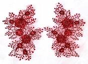 Floral Appliques Lace Embroidered Mirror Pair Burgundy Costume Patch DH133X