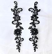Designer Appliques Lace Embroidered Mirror Pair Black Costume Patch DH134X