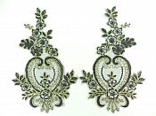 Designer Appliques Lace Embroidered Mirror Pair Black w/ Gold Costume Patch DH137X
