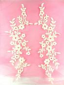 Floral Vine Appliques Embroidered Lace Dark Ivory Mirror Pair Dance Costume Patch DH145X