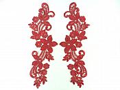Embroidered Lace Appliques Wine Floral Venice Lace Mirror Pair 9.5" (DH86X)