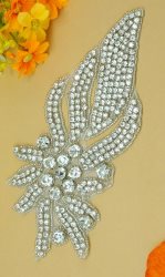 DH5 Designer Crystal Glass Rhinestone Silver Beaded Applique 8"