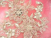 Embroidered Lace Applique Mirror Pair Floral design accented w/ Sequins and Beads Rose Gold Color 7" (DH50)