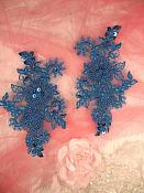 Embroidered Lace Applique Mirror Pair Floral design accented w/ Sequins and Beads Dark Turquoise Color 7" (DH50)