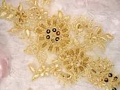 Appliques Floral Venise Lace Gold Mirror Pair Sequin Beaded 7" (DH50X-gl)
