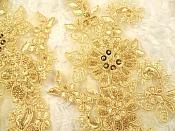 Appliques Floral Venise Lace Gold Mirror Pair Sequin Beaded 7" (DH50X-gl)