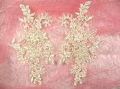 Embroidered Lace Applique Mirror Pair Floral design accented w/ Sequins and Beads Ivory Color 7" (DH50)