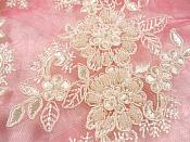 Embroidered Lace Applique Mirror Pair Floral design accented w/ Sequins and Beads Ivory Color 7" (DH50)