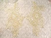 Embroidered Lace Applique Mirror Pair Floral design accented w/ Sequins and Beads Ivory Color 7" (DH50)