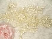 Embroidered Lace Applique Mirror Pair Floral design accented w/ Sequins and Beads Ivory Color 7" (DH50)