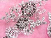 Embroidered Lace Applique Mirror Pair Floral design accented w/ Pewter Sequins and Beads Grey Silver Color 7" (DH50)