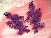 Embroidered Lace Applique Mirror Pair Floral design accented w/ Sequins and Beads Purple Color 7" DH50