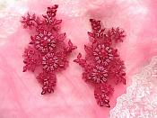 Embroidered Lace Applique Mirror Pair Floral design accented w/ Sequins and Beads Burgundy Wine Color 7" (DH50)