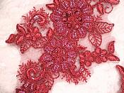 Embroidered Lace Applique Mirror Pair Floral design accented w/ Sequins and Beads Burgundy Wine Color 7" (DH50)
