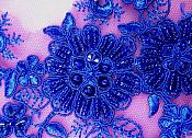Appliques Floral Venise Lace Blue Mirror Pair Sequin Beaded 7" (DH50X-bl)