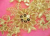 Appliques Floral Venise Lace Gold Mirror Pair Sequin Beaded 7" (DH50X-gl)