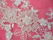 Mirror Pair Appliques White Floral Venise Lace Beaded Crystal Sequin 7" (DH50X-wh)