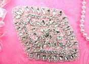 Diamond Applique Glass Crystal Rhinestone Silver Beaded Motif 5" (DH51-slcr)