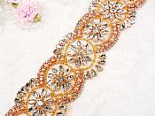 Wide Trim Rose Gold Beaded Pearl Glass Crystal Rhinestone Iron On 2" (DH59-rsglcr)