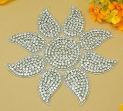 DH6 Sunshine Applique Crystal Glass Rhinestone Silver Beaded 7"