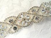 Trim Silver Beaded Glass Crystal Rhinestone Bridal Banding 1.5" X 34" (DH62)