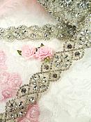 Trim Silver Beaded Glass Crystal Rhinestone Bridal Banding 1.5" X 34" (DH62)
