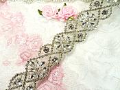 Trim Silver Beaded Glass Crystal Rhinestone Bridal Banding 1.5" X 34" (DH62)