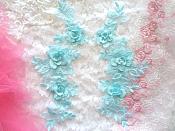 3D Lace Appliques Lt. Turquoise Floral Embroidered Mirror Pair 10.5" (DH65X)