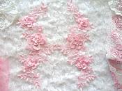 3D Lace Appliques Pink Floral Embroidered Mirror Pair 10.5" (DH65X)