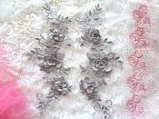 3D Lace Appliques Pewter Silver Floral Embroidered Mirror Pair 10.5" (DH65X)