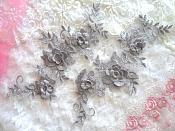 3D Lace Appliques Pewter Silver Floral Embroidered Mirror Pair 10.5" (DH65X)