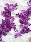 3D Lace Appliques Purple Floral Embroidered Mirror Pair 10.5" (DH65X)