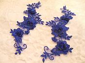 3D Lace Appliques Blue Floral Venice Lace Mirror Pair 10.5" (DH65X)