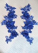 3D Lace Appliques Blue Floral Venice Lace Mirror Pair 10.5" (DH65X)