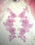 3D Lace Appliques Lavender Floral Embroidered Mirror Pair Dance Costume Motifs 10.5" (DH65X)