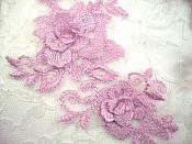 3D Lace Appliques Lavender Floral Embroidered Mirror Pair Dance Costume Motifs 10.5" (DH65X)