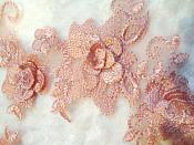 3D Lace Appliques Mauve Floral Venice Lace Mirror Pair 7" (DH65X)