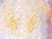 3D Embroidered Lace Appliques Buttercream Lt. Yellow Floral Venice Lace Mirror Pair 8.25" Beautiful (DH68X)