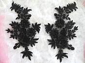 3D Embroidered Lace Appliques Black Floral Venice Lace Mirror Pair 8.25" Beautiful (DH68X)