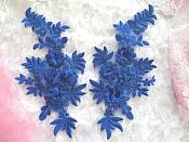 3D Embroidered Lace Appliques Royal Blue Floral Lace Mirror Pair 8.25" Beautiful (DH68X)