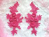 3D Embroidered Lace Appliques Fuchsia Floral Venice Lace Mirror Pair 8.25" Beautiful (DH68X)