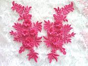 3D Embroidered Lace Appliques Fuchsia Floral Venice Lace Mirror Pair 8.25" Beautiful (DH68X)