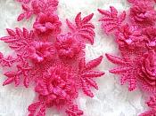 3D Embroidered Lace Appliques Fuchsia Floral Venice Lace Mirror Pair 8.25" Beautiful (DH68X)